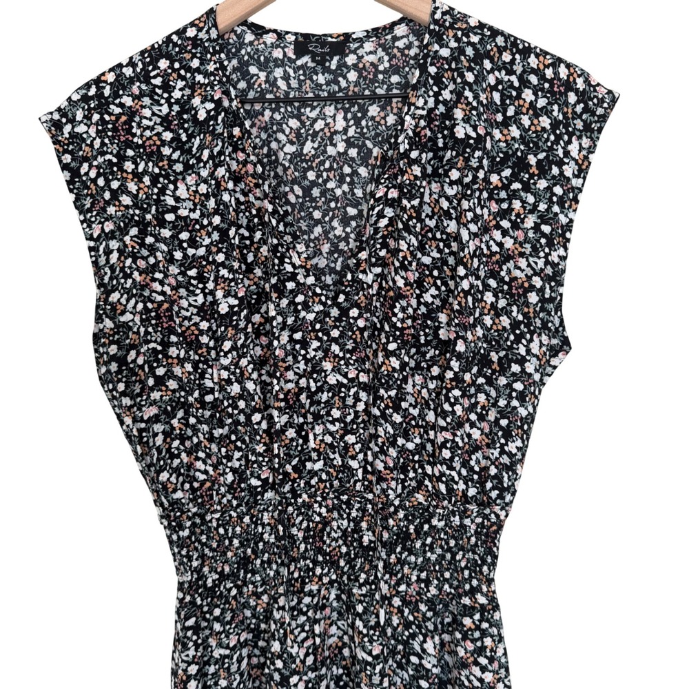 Rails Ashlyn Smocked Waist Ditsy Floral Midi Dress M Ivy Black/White Floral NEW - Picture 7 of 11